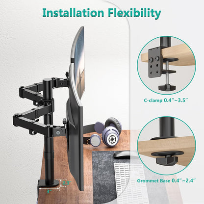 WALI Dual Monitor Stand for 13-27 inch Screens, Dual Monitor Mounts for 2 Monitors, 2 Monitor Desk Mount Holds up to 22 lbs, Height Adjustable Swivel Tilt Rotation, 75x75/100x100mm (M002), Black