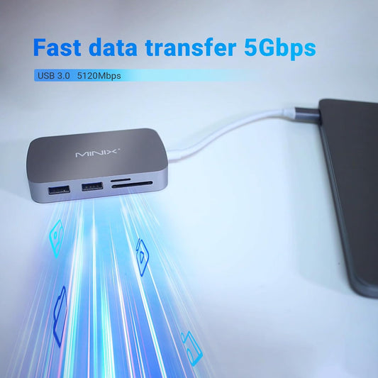 MINIX USB C Adapter, 7 in 1 USB C Hub with 4K 60Hz HDMI,Gigabit Ethernet, 2 USB 3.0, 100W PD Charging, SD/TF Card Reader, Compatible with MacBook Pro/Air, iPad Air/Pro, iMac, Laptop, PC, Grey