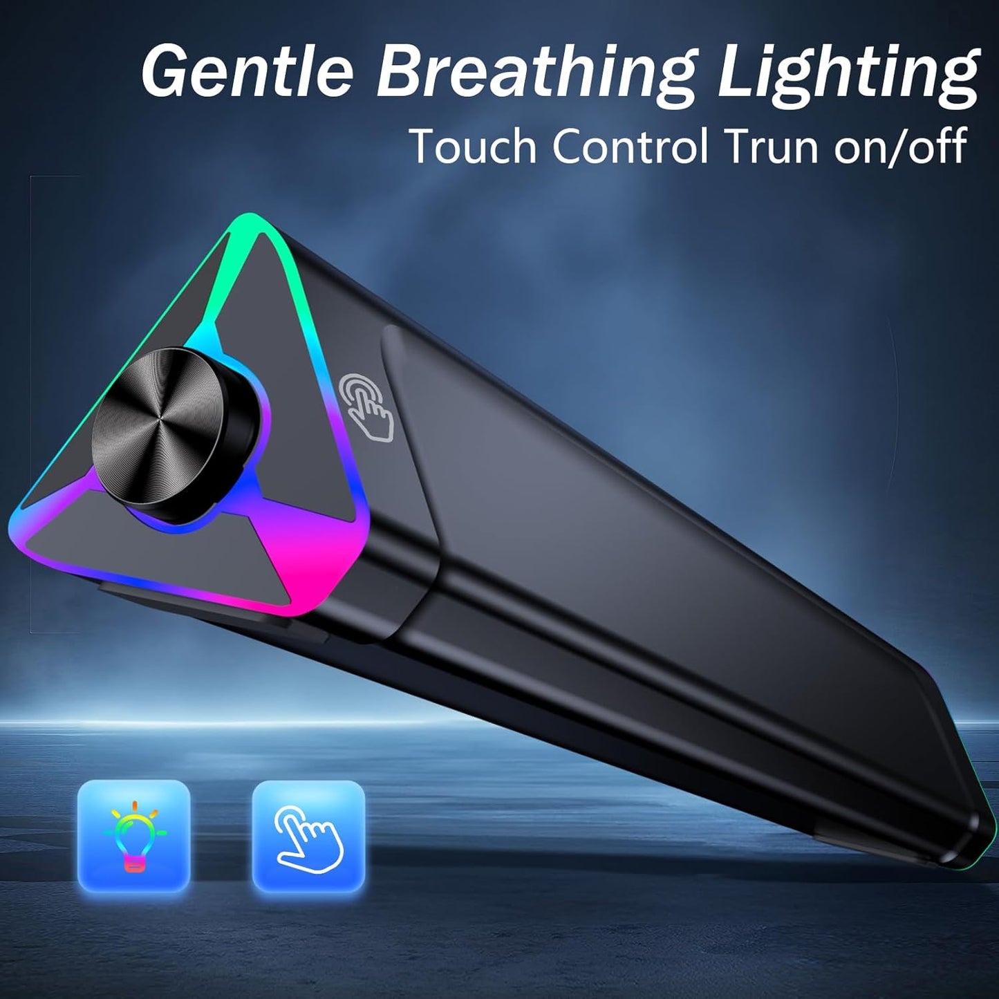 LENRUE Computer Speakers for Desktop,PC Speakers with Single USB for Power and Stereo Sound,Touch Lights Gaming Speakers Sound bar for Desktop PC Monitor Laptop(USB-C Adapter Included)