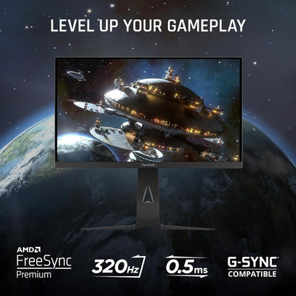 ViewSonic XG275D-4K 27 Inch 4K UHD Gaming Monitor with Switchable Refresh Rate Up to 320Hz, 0.5ms Response Time, AMD FreeSync Premium, Advanced Ergonomics, HDMI, DisplayPort, and 65W USB-C