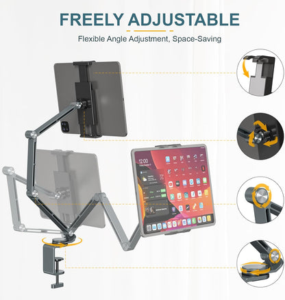 Tablet Stand Holder, Adjustable Foldable Tablet Arm iPad Desk Mount with 360°Rotate Base, Phone Holder iPad Stand for Desk and Bed, Compatible with Tablets, Phones or Other 4-15.6" Device