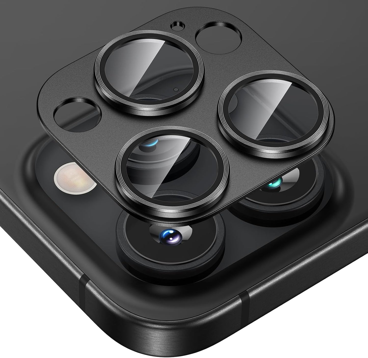 Tensea for iPhone 16 Pro/iPhone 16 Pro Max/iPhone 15 Pro/iPhone 15 Pro Max Camera Lens Protector, Metal Aluminum Alloy Tempered Glass Cover Camera Screen Protector Accessories, Case Friendly Black
