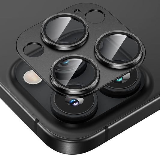 Tensea for iPhone 16 Pro/iPhone 16 Pro Max/iPhone 15 Pro/iPhone 15 Pro Max Camera Lens Protector, Metal Aluminum Alloy Tempered Glass Cover Camera Screen Protector Accessories, Case Friendly Black