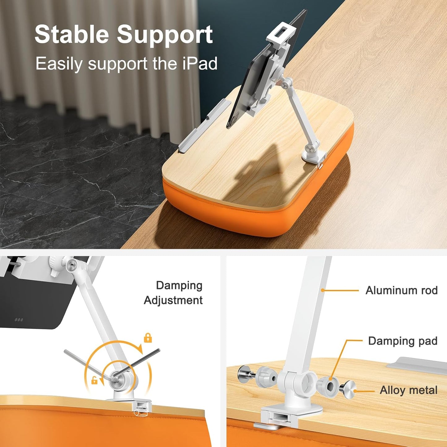 Cozy Kindle Pillow Stand with 360° Adjustable Tablet Holder, Wooden Panel, iPad Stand for Hands Free Reading in Bed, Couch, Sofa, Compatible with 4.7"-13" Kindle, iPad, Phone, up to 14"Laptop