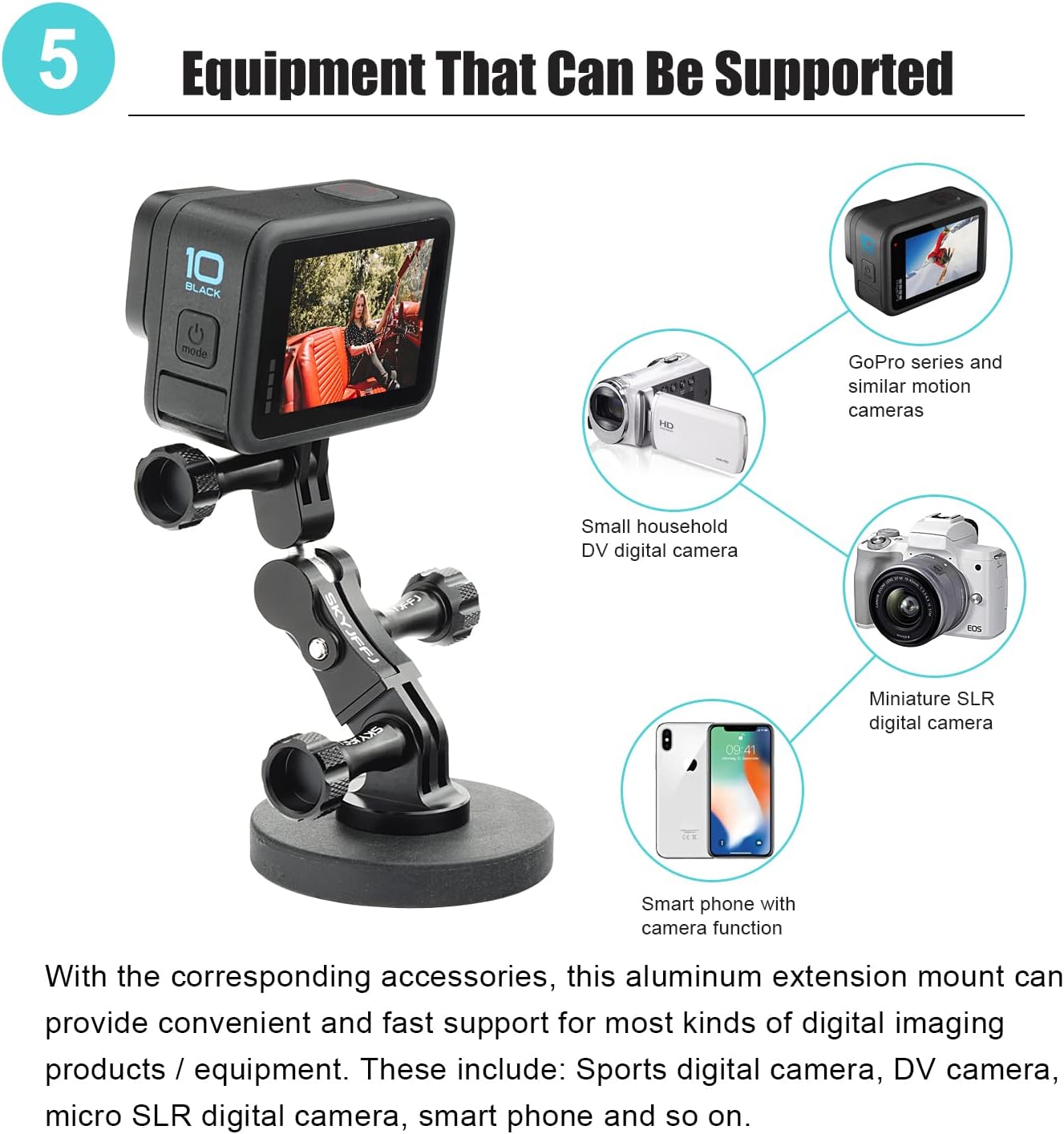 Aluminum Ball gopro Handlebar Mount, 360 Rotation and Lock Any Direction, Shock-Resistant, Compatible with Gopro Hero 8 9 10 11 12, Max, DJI OSMO Action Camera