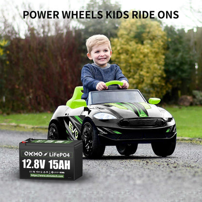 OKMO 12V 15Ah LiFePO4 Lithium Battery 12.8V, 4000+ Deep Cycles rechargeable Battery, for UPS, Kayak Fish Finder, Solar Panel, Power Wheels Toys, Scooter, Radio