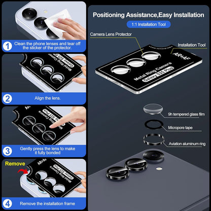 for Samsung Galaxy S25 Plus Camera Lens Protector, Individual Metal Ring Tempered Glass Lens Cover, [Strong Adsorption] Scratch Resistant Ultra-Thin HD Clear Lens Cover, 1 Set-Black Ring