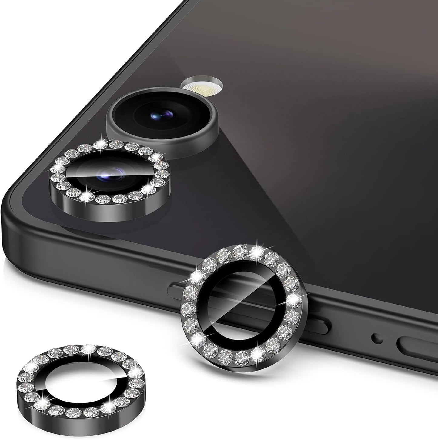 for Samsung Galaxy Z Flip 7 Camera Lens Protector, Individual Metal Ring Tempered Glass Lens Cover, [Strong Adsorption] Scratch Resistant Ultra-Thin HD Clear Lens Cover, 1 Set-Black Diamond