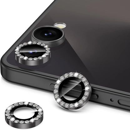 for Samsung Galaxy Z Flip 7 Camera Lens Protector, Individual Metal Ring Tempered Glass Lens Cover, [Strong Adsorption] Scratch Resistant Ultra-Thin HD Clear Lens Cover, 1 Set-Black Diamond