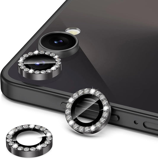 for Samsung Galaxy Z Flip 7 Camera Lens Protector, Individual Metal Ring Tempered Glass Lens Cover, [Strong Adsorption] Scratch Resistant Ultra-Thin HD Clear Lens Cover, 1 Set-Black Diamond
