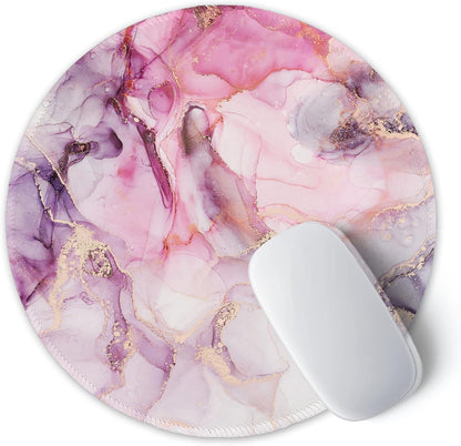 ITNRSIIET Round Mouse Pad with Stitched Edge Premium-Textured Waterproof Non-Slip Rubber Base Desktop Protection Mat Diameter 8.7 inches, Pink Abstract Marble