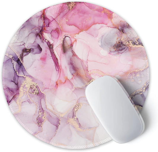 ITNRSIIET Round Mouse Pad with Stitched Edge Premium-Textured Waterproof Non-Slip Rubber Base Desktop Protection Mat Diameter 8.7 inches, Pink Abstract Marble