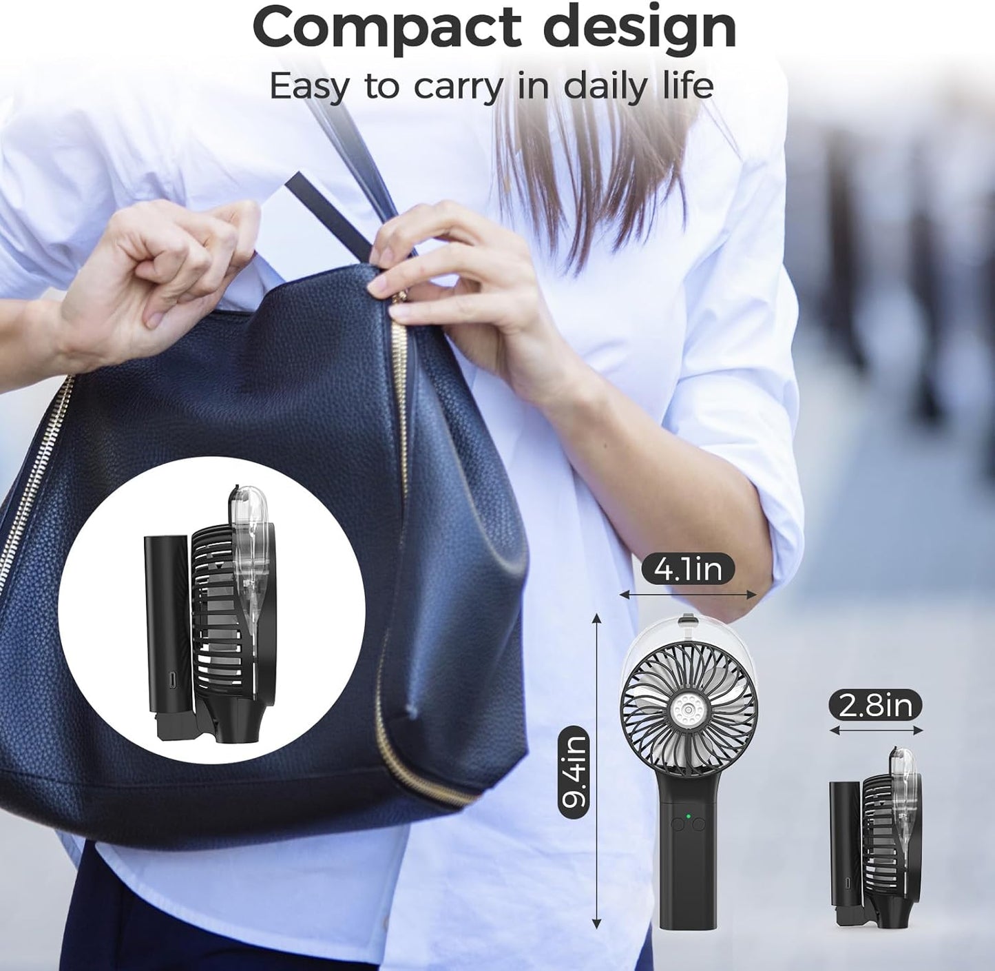 PANERGY Handheld Misting Fan – Rechargeable Battery Operated,Handheld Personal Fan with Mist Spray, Electric Hand Fans, 180° Foldable Mister Fans for Travel, Camping, Disney, Concerts, Office(Black)