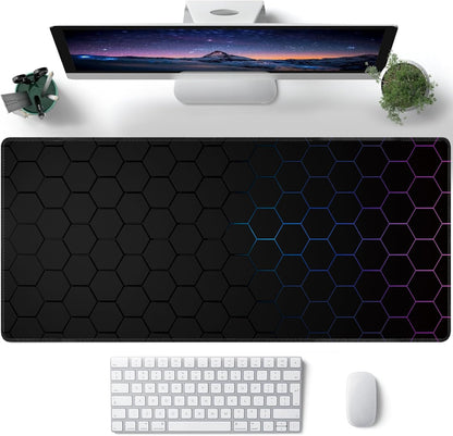 Hexagon Honeycomb Large Mouse Pad,Gaming Keyboard Desk Pad,Extended Mouse Mat Non-Slip Rubber Base with Stitched Edges for Office Game Home XXL 35.4"x15.7"
