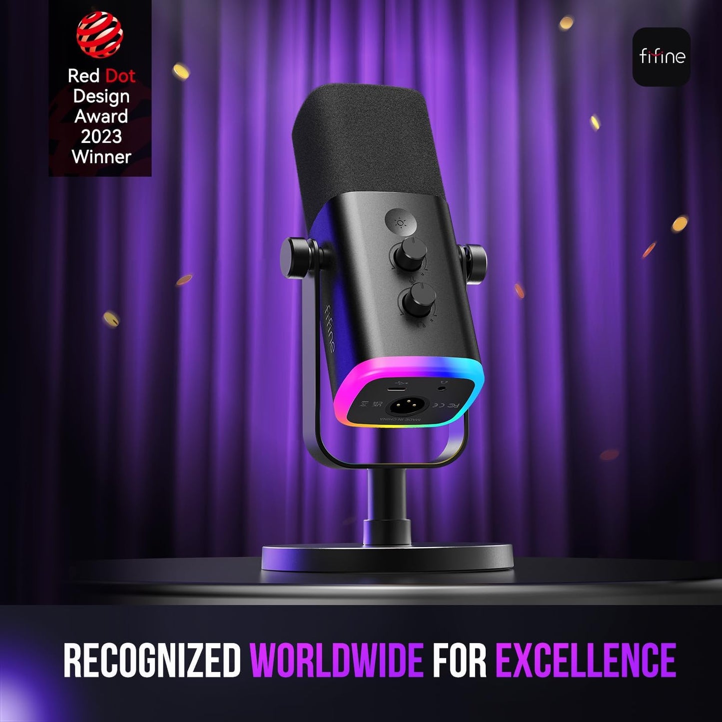 FIFINE USB/XLR Dynamic Microphone for Podcast Recording, PC Computer Gaming Streaming Mic with RGB Light, Mute Button, Headphones Jack, Desktop Stand, Vocal Mic for Singing YouTube-AmpliGame AM8
