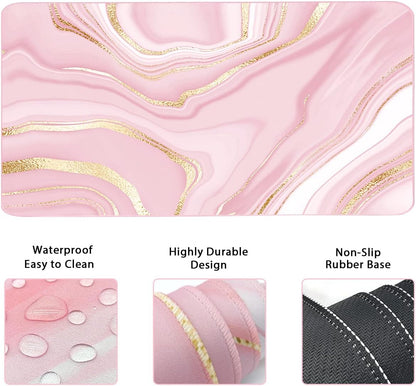 Keyboard Mouse Pad Set, Extended Mouse Pad+Keyboard Wrist Rest Support, Memory Foam Ergonomic Easy Typing, 3Pcs (35.4×15.7 in) Desk Pad Set for Home Office Study Game- Pink Gold