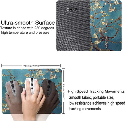 Almond Blossoms Van Gogh Mouse Pad, Oil Painting Flowers Mouse Mat, Square Waterproof Non-Slip Rubber Base MousePads for Office & Home Laptop