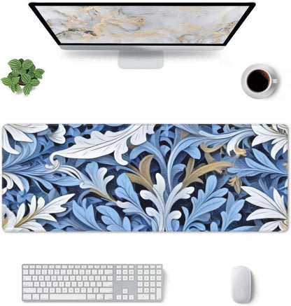 Gaming Mouse Pad, Large Non-Slip Rubber Base Mousepad, Keyboard Mouse Mat, Desk Pad with Stitched Edges, 31.5x11.8inch, Morris Leaves