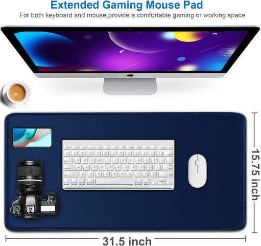 Large Mouse Pad, 31.5x15.7 inch Large Extended Computer Keyboard Mouse Mat, Water Resist Non-Slip Mousepad Rubber Base Long XXL Desk Mouse Pad for Work & Gaming, Office & Home, Dark Blue