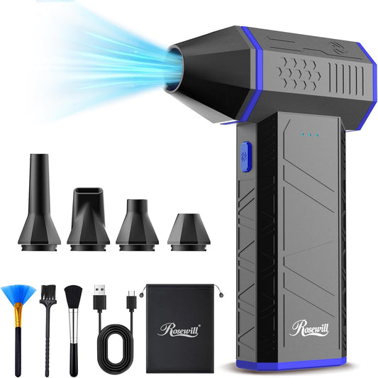 Rosewill Electric Air Duster - 110,000 RPM Super Power Cordless Compressed Air Duster, 3-Gear Adjustable Mini Blower with Fast Charging, Dust Blower for Computer, Keyboard, Pet, House, Outdoor and Car
