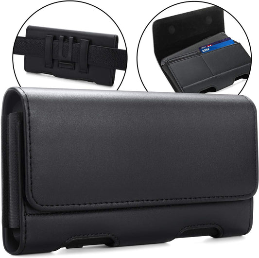 BECPLT for Galaxy S24 Ultra S23 Ultra 5G S22 Ultra 5G Holster Case, Leather iPhone 15 Pro Max Belt Clip Holster Pouch Carrying Sleeve with ID Card Holder for Galaxy A14 A12 A42 Note 20 Ultra (Black)