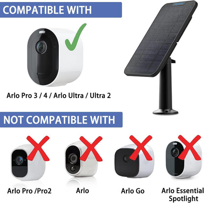 4W Solar Panel Charging Charger Compatible with Arlo Pro 3/Pro 4/Pro 5S 2K/Ultra/Ultra 2 /Go 2 only, 13.1ft Waterproof Charging Cable, IP65 Weatherproof Secure Wall Mount (3-Pack)