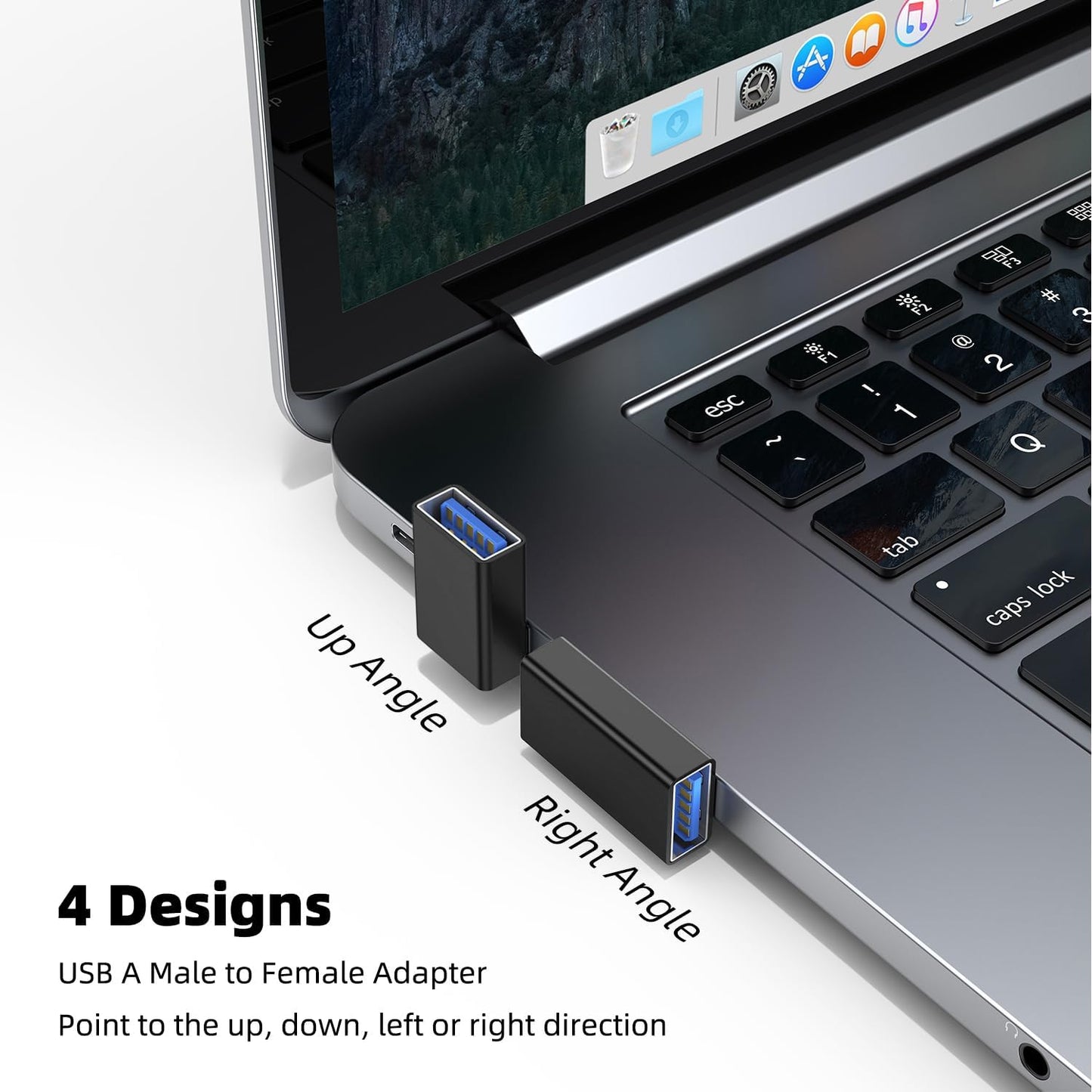 AreMe 90 Degree USB 3.0 Adapter 4 Pack, Up and Down Angle, Left and Right Angle USB A Male to Female Converter Extender for PC, Laptop, USB A Charger, Power Bank and More (Black)
