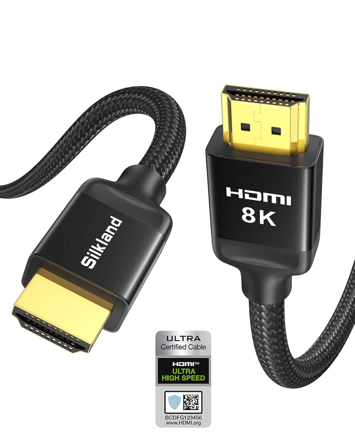 Silkland 10K 8K HDMI 2.1 Cable 10FT, (Upgrade Braided) Certified Ultra High Speed HDMI® Cable [8K@60Hz, 4K@120Hz] 48Gbps, HDR, eARC, HDCP 2.2&2.3, Compatible for Soundbar/PS5/Xbox/Roku TV