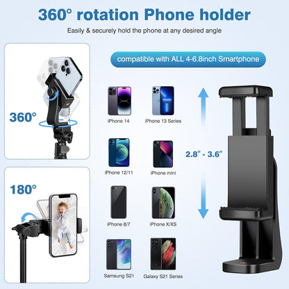 70" Phone Tripod with Remote & Holder, Portable Cell Phone Stand, Selfie Stick for Video Recording, Compatible with iPhone 14/13 Pro Max/Android/Camera