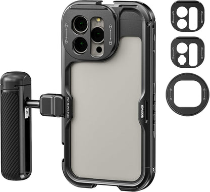 NEEWER 15 Pro Cage [2nd Gen], Video Rig Phone Stabilizer with Quick Release Side Handle, 67mm Filter Adapter, 17mm Lens Backplate, T Mount Lens Adapter Compatible with Moment, PA043+PA045B