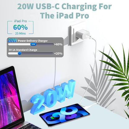 [3 Pack] Long 10FT iPad Pro Charger 20W Fast Wall Charger Block,10Foot USB C to C Cable Fast Charging for iPad Pro 13/12.9/11 inch 2018-2025,iPad 11,iPad Air,Mini 7th/iPhone 16/15 Pro/15 Pro Max