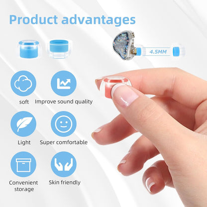 OKCSC 2 Pieces Soft Liquid Silicone Replacement Eartips,Breathable Eartips,Replacement Accessories with Box for Sleep,Study,Travel,Work,Daily Commute,Office,Bullet-Type(1 Pairs L/Blue/No Earphone)