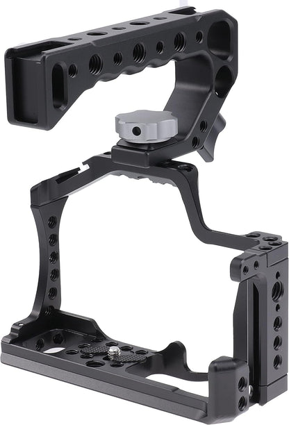 FocusFoto Camera Cage +Top/Side Handle Grip Kit, Aluminium Alloy Video Filmmaking Stabilizer Rig with Cold Shoe and 1/4" 3/8" Screw Mouting for Canon EOS M50 Mark II/M50/M5 Mirrorless Camera