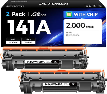 141A W1410A Toner Cartridge Black 2-Pack (with chip) High Yield Replacement for HP 141A W1410A 141X W1410X Toner Cartridges Compatible with HP Laser Jet Pro M110w MFP M139w M140w Series Printer Ink
