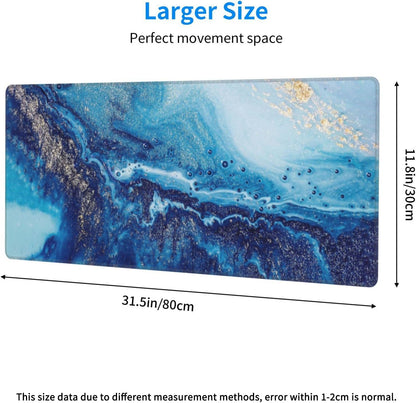 Mouse Pads Navy Blue Gold Modern Abstract Marble Large Mouse Pad, Gaming Mousepad, Keyboard and Mouse Pad with Stitched Edges,PC Desk Mat for Game,Work,Office(31.5"*11.8")