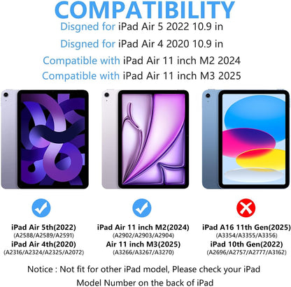 TaIYanG for iPad Air 11 inch M2 Case with Keyboard 10.9 inch for iPad Air 5 2022/iPad Air 4th Gen Keyboard Case with Pencil Holder, Wireless Keyboard for Air 11" M3/M2 (2025/2024)/iPad Air 5/4