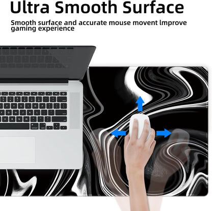 Gaming Mouse Mat Forest Background Pattern XXL XL Large Mouse Mat Long Extended Mouse Pad Desk Mat Non-Slip Rubber Mice Pads Stitched Edges Thin Pad (Wave Black)