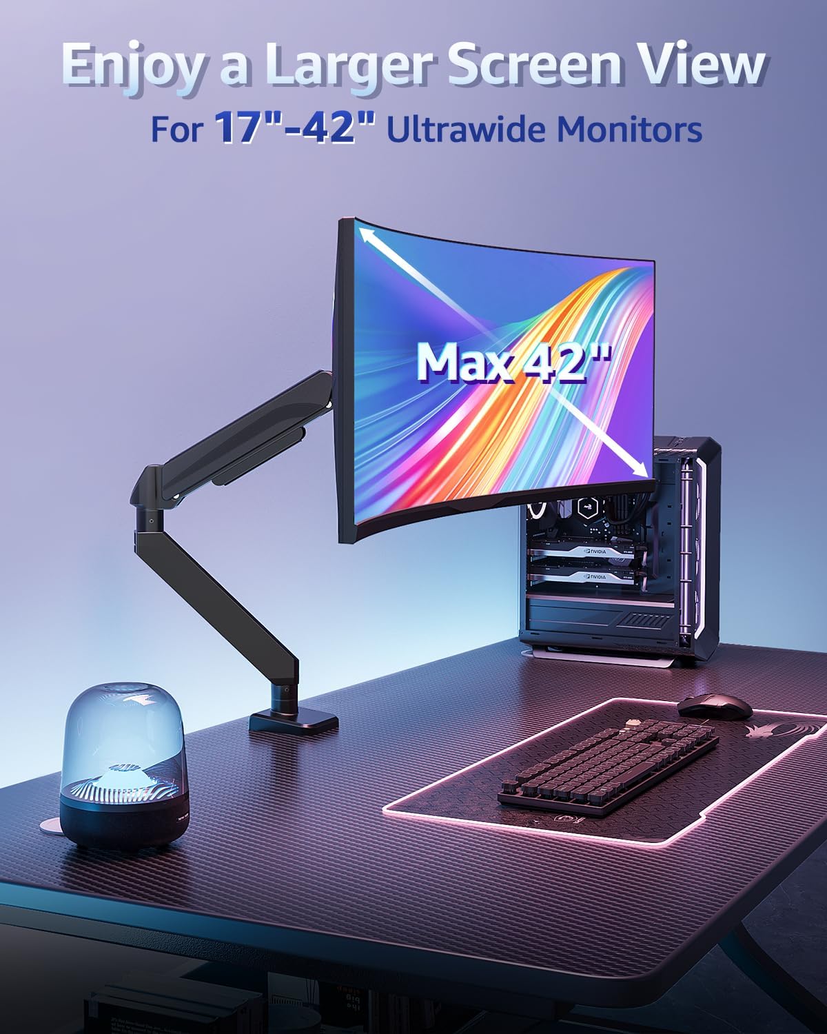 MOUNTUP Heavy Duty Single Monitor Arm for 42 40 39 34 32 27Inch Screens, Monitor Stand for Desk Supports 4.4-33 lbs, Height Adjustable Ultrawide Monitors Mount with C-Clamp & Grommet Base