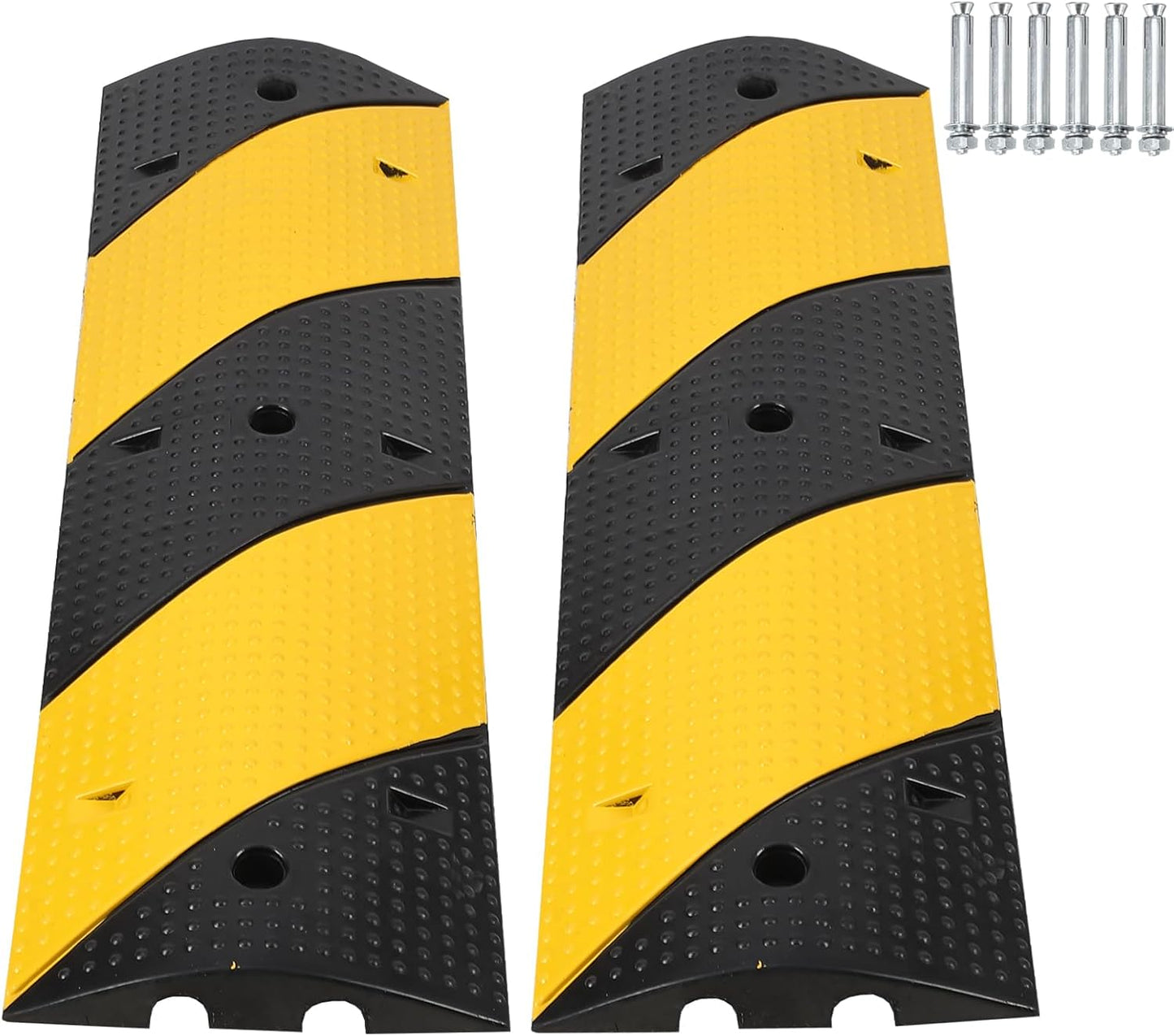 Heavy Duty Speed Bumps for Driveway, 39.4" 2 Pack Rubber Speed Bumps, 2 Channel Modular Traffic Speed Bump Hump Cable Protector Ramps for Asphalt Concrete Gravel Driveway Road with 6 Bolt Spikes