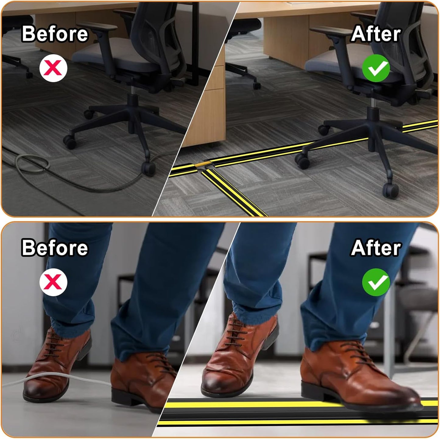 6.5 ft Cord Covers for Wires on Floor, Heavy Duty PVC Duct Floor Cord Cover, Floor Cable Cover Easy to Unroll Prevent Trip Hazard for Home Office or Outdoor Settings