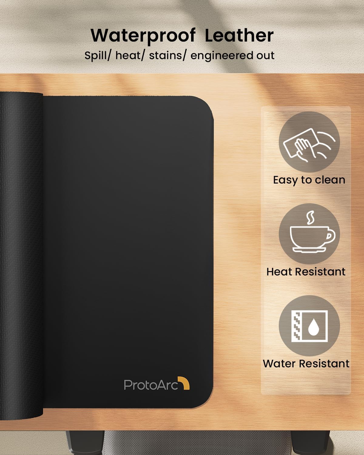 ProtoArc Leather Desk Mat, Large Mouse Pad- 31.5×15.8 inch, Non-Slip PU Leather Desk Pad Protector, Premium Desktop Mat for Computer, Keyboard and Mouse, Black