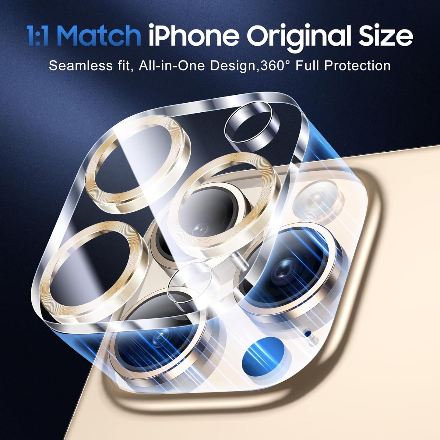 UniqueMe for 3 Pack iPhone 16 Pro/iPhone 16 Pro Max Camera Lens Protector - [Drop Protection] [Case Friendly] 9H Tempered Glass Camera Cover Screen [Update New Version] - Gold