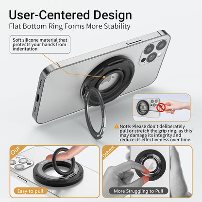 OPSO Magnetic Phone Ring Holder for MagSafe, 360 Degree Rotation Silicone Finger Ring Grip Stand Holder, Adjustable Kickstand, Compatible with iPhone 16 15 14 13 12/Pro/Max, Samsung and All Smartphone
