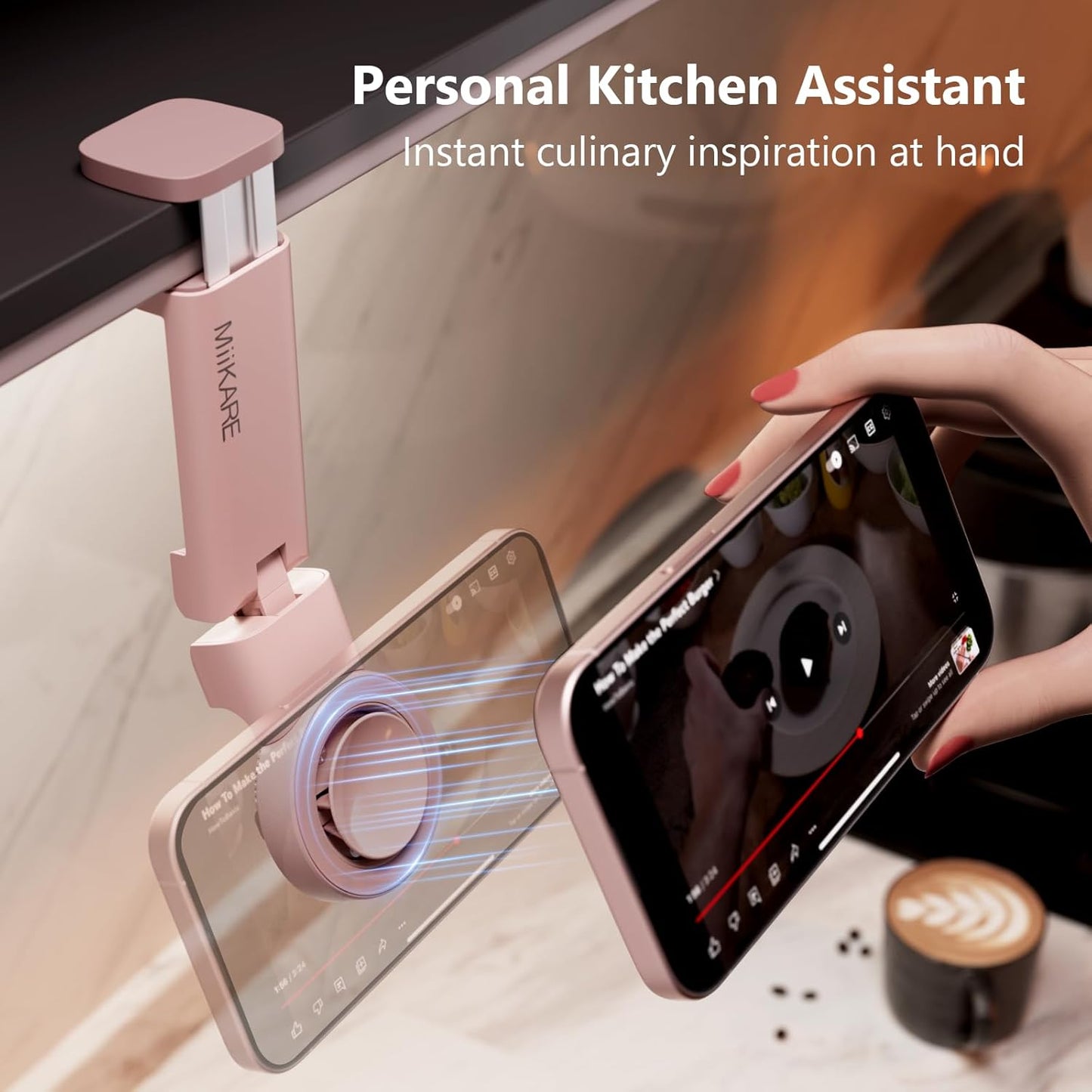 MiiKARE Travel Essentials Magnetic Airplane Phone Holder, Universal Handsfree Phone Mount for Flying with 360 Degree Rotation, Travel Must Haves Phone Stand for Desk, Tray Table, Pink