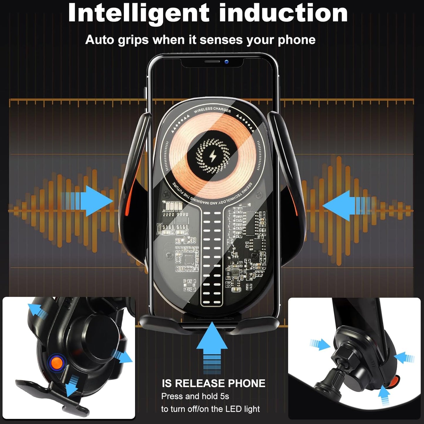 Car Phone Holder Wireless Car Charger, 15W Fast Charging Auto Sensing Clamping Phone Holders for Your Car Vent 360 Adjustable Car Mount for iPhone 16 15 14 13 12 Pro Max, Samsung Glaxy Series