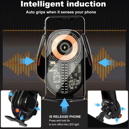 Car Phone Holder Wireless Car Charger, 15W Fast Charging Auto Sensing Clamping Phone Holders for Your Car Vent 360 Adjustable Car Mount for iPhone 16 15 14 13 12 Pro Max, Samsung Glaxy Series