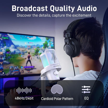 MAONO Wireless Microphone for PC,Gaming Streaming USB Mic with Software AI Voice Change,3-Level Noise Cancellation,Custom EQ,Gain Control for Computer Podcast Recording (DM40 AI Mic, DM40-White)