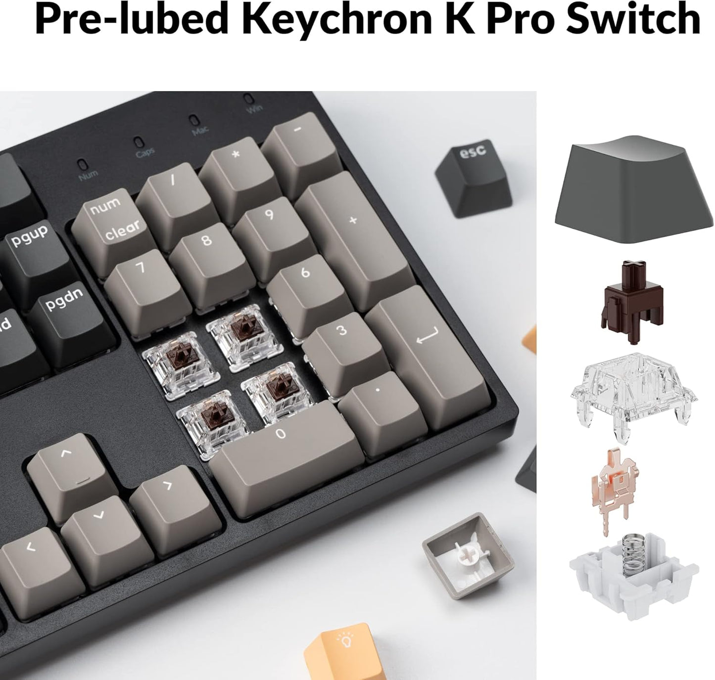 Keychron C2 Pro Wired Custom Mechanical Keyboard Full Size Layout QMK/VIA Programmable Macro White Backlit with Keychron K Pro Brown Switch OEM Profile Double-Shot PBT Keycaps for Mac Windows Linux