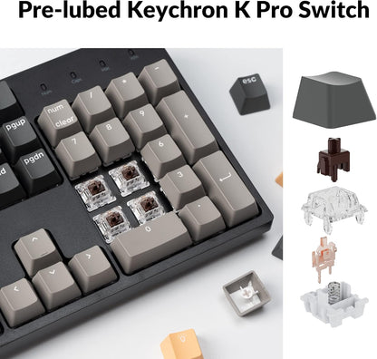 Keychron C2 Pro Wired Custom Mechanical Keyboard Full Size Layout QMK/VIA Programmable Macro White Backlit with Keychron K Pro Brown Switch OEM Profile Double-Shot PBT Keycaps for Mac Windows Linux