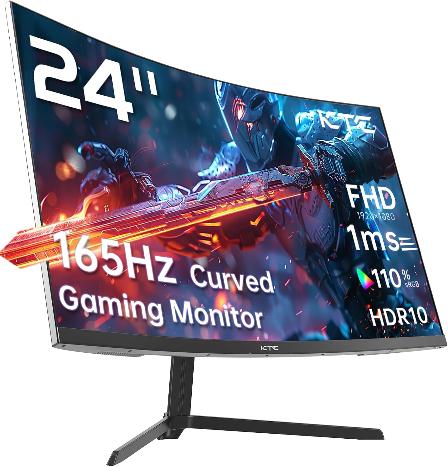 KTC 24 inch 1500R Curved Gaming Monitor 165Hz 1ms FHD 1080p VA Tilt Adaptive Sync HDR 110% sRGB DP/HDMI,VESA for Gaming Home Office Business PS5 PC Monitors